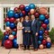 Red Blue Balloon Garland Kit with Rose Gold Fringe Curtains – Double Stuffed Navy Blue, Burgundy & Metallic Gold Balloon Arch for Birthday, Graduation, Patriotic & Party Decorations